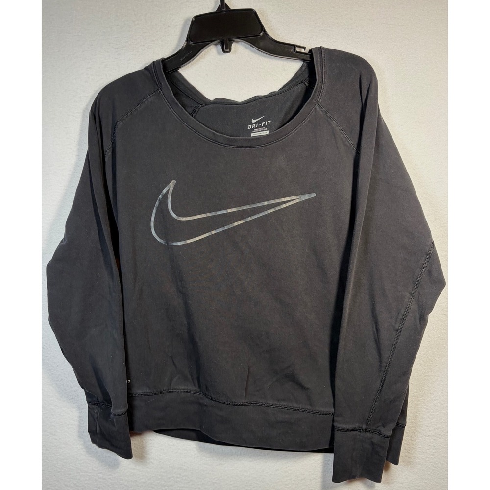 Nike Dri-FIT Training Top Womens Medium Black Excellent Crew Neck Long Sleeve